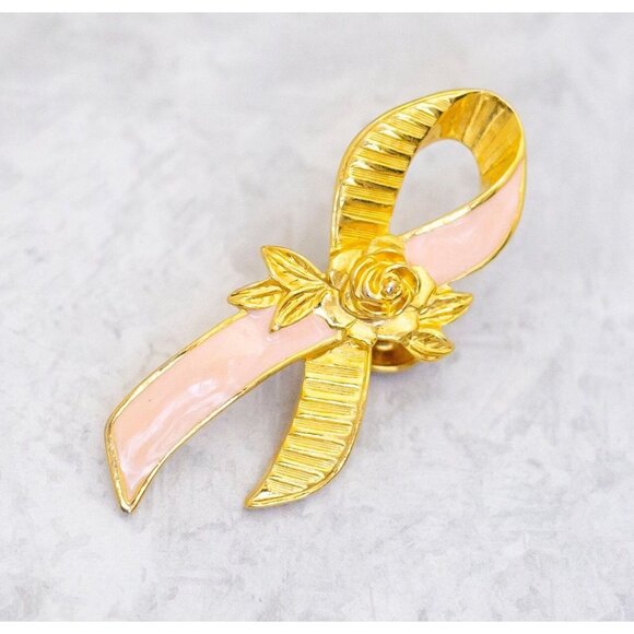 Vintage Cancer Awareness Pin, Pink Ribbon Pin, Pink Knot Pin, Made by Avon - C8 - Picture 1 of 2